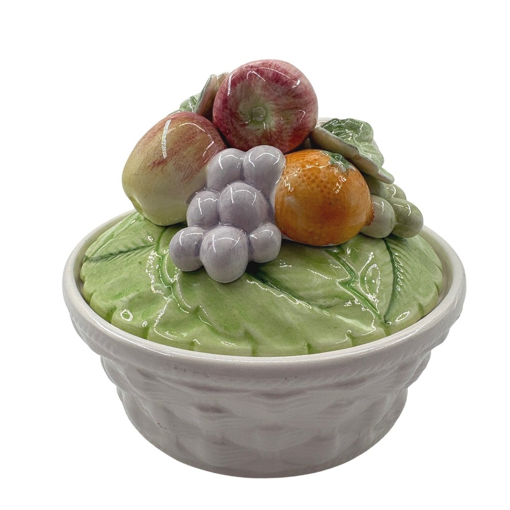 Vintage Elizabeth Arden Fruit Covered Basket Bowl Retro 1970s Vanity Candy Dish